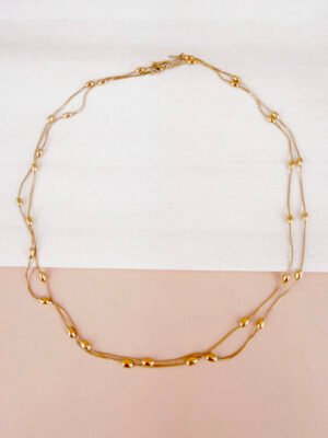 Collier double rang Jeanne – Maillons allongés et perles dorées