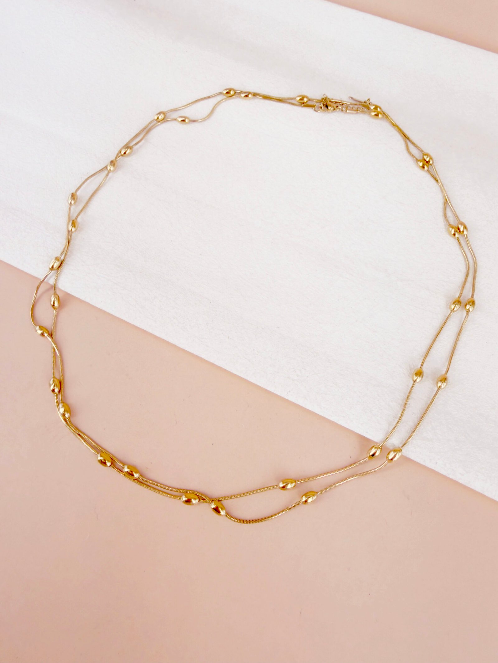 Collier double rang Jeanne - Maillons allongés et perles dorées – Image 3