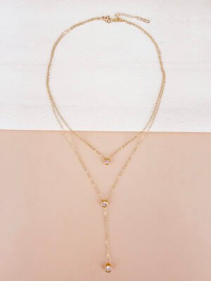 Collier double rang en Y Maïa – Motif trois strass ronds